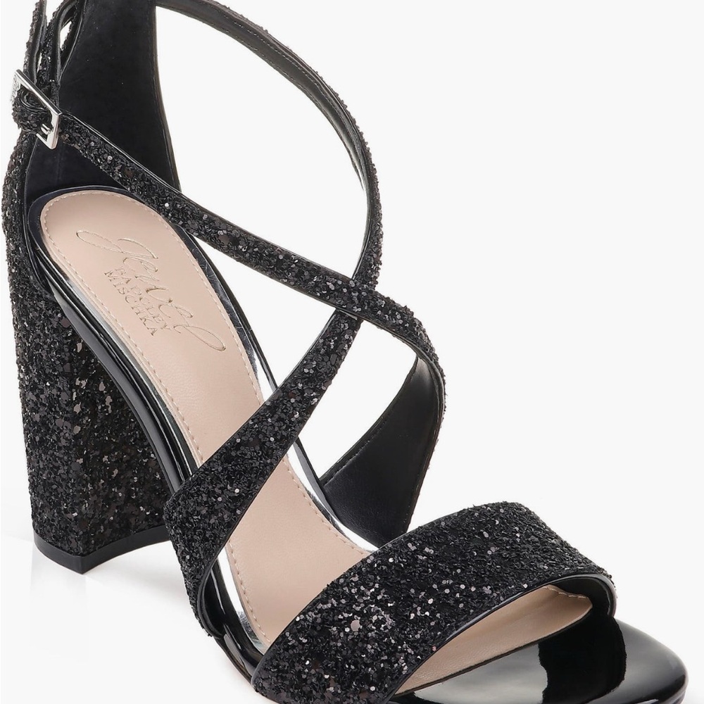 Women’s Jewel Badgley Mischka Black Glitter Heels size 7.5